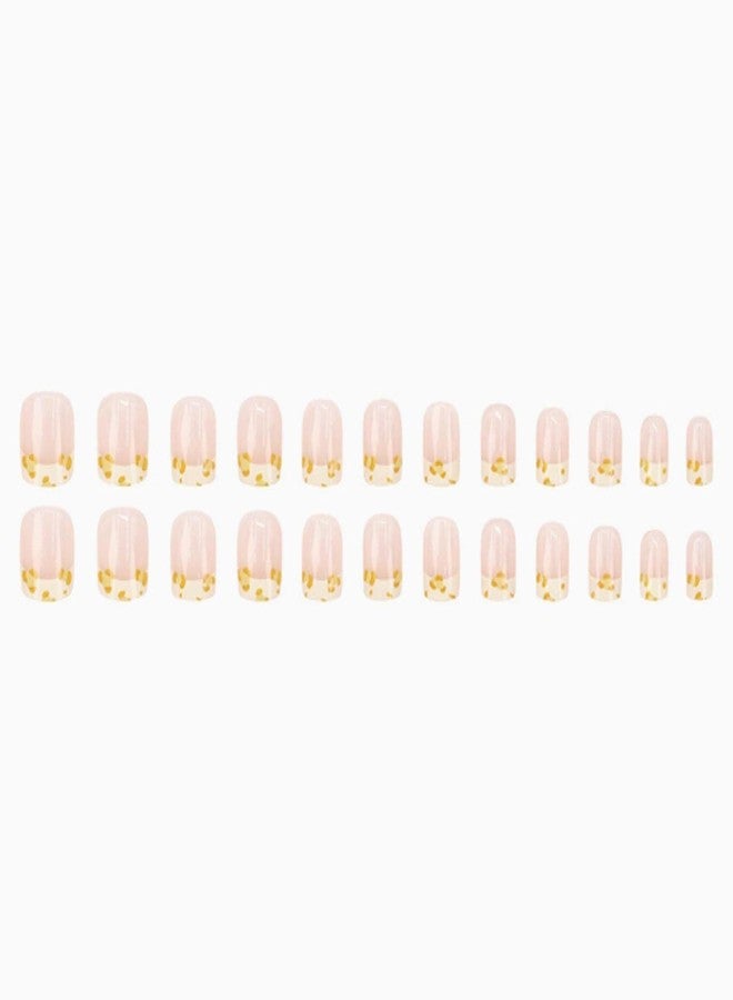 YoYoee Short Square Press on Nails French False Nails Cute Nails Tips Full Cover Nude Fake Nails for Women and Girls 24PCS - Image 5